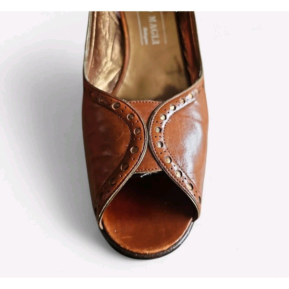 Vintage Bruno Magli Brown Leather Heels Size 8 AAA Peep Toe Sling Back With Box - Picture 3 of 11